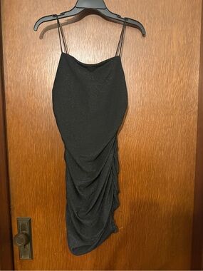 SHEIN Black Sparkle Ruched Mini Slip Dress